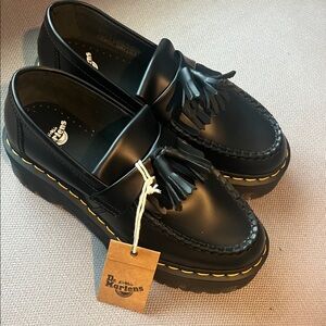 Dr. Martens Black Loafers with Tassels and Yellow Stitching